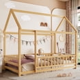 thumbnail image 2 of Leumius Twin Size Floor Bed with House Roof Frame, Fence Guardrails Montessori Floor Bed for Boys Girls Natural, 2 of 7