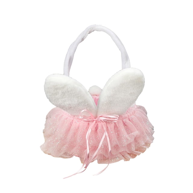 Cesta de flores de conejo Sunnimix con orejas de conejo de Pascua Color Rosa