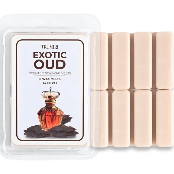 TRUMIRI Exotic Oud Scented Wax Melts - Made with Non Toxic Soy Wax and Essential Oils - 1 Pack 8 Wax Melts 3.2oz -Long Lasting Strong Scent for Men Candle Wax Cubes Tarts for Warmers