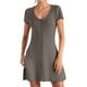 thumbnail image 1 of Vestido de manga corta con cuello en V y botones, de punto elástico y color liso - Punto elástico, falda femenina, elegancia del cuello en V, 1 of 5
