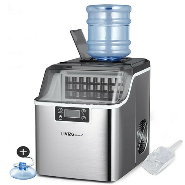 Countertop Ice Maker with 2 Way Water Filling, 44lbs Per Day, 3.2L Stainless Steel Ice Making Machine, 24 Cubes Ready in 14 Mins and Self-Cleaning Function, Ice Thickness Controlling