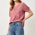 thumbnail image 3 of Lmueinov 2026 Summer Women's Floral Embroidery Cotton Linen Tops, Short Sleeve Crew Neck Casual Loose Blouses M-4XL, 3 of 6