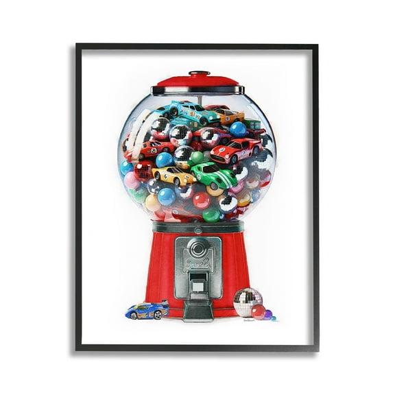 Stupell Industries Race Car Candy Dispenser Transportation Painting Black Framed Art Print Wall Art, 11 x 14