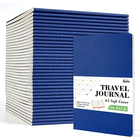 feela 36 Pack Soft Cover Journal Bulk, Lined Blank Travel Journal for Women Men Writing, Notebooks College Ruled for Work, Note Taking Notebook Business Supplies, 8.2” x 5.5”, A5, Navy
