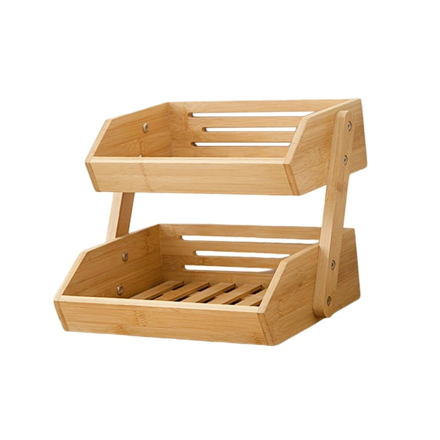Multipurpose Fruit Storage Basket Kitchen Countertop Bread Wooden Bowl Organizer