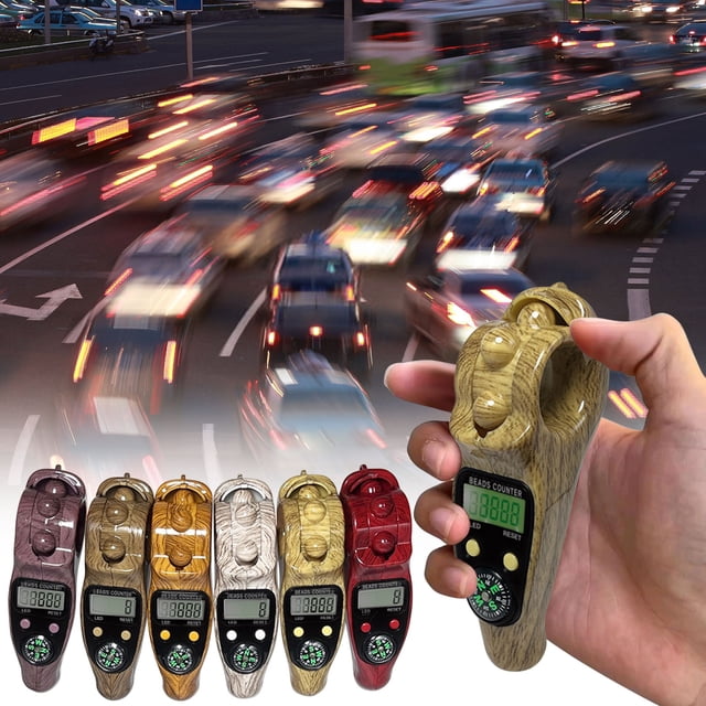 Electronic Chanting Decompression Counter With Compass Wood Grain Electronic Decompression Counter Ball Counter Manual Counting Handheld Compass Counting