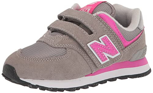 New Balance Girls 574 Core Hook and Loop Sneaker, Grey/Pink,