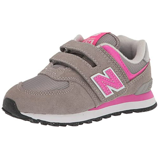 New Balance Girls 574 Core Hook and Loop Sneaker, Grey/Pink,