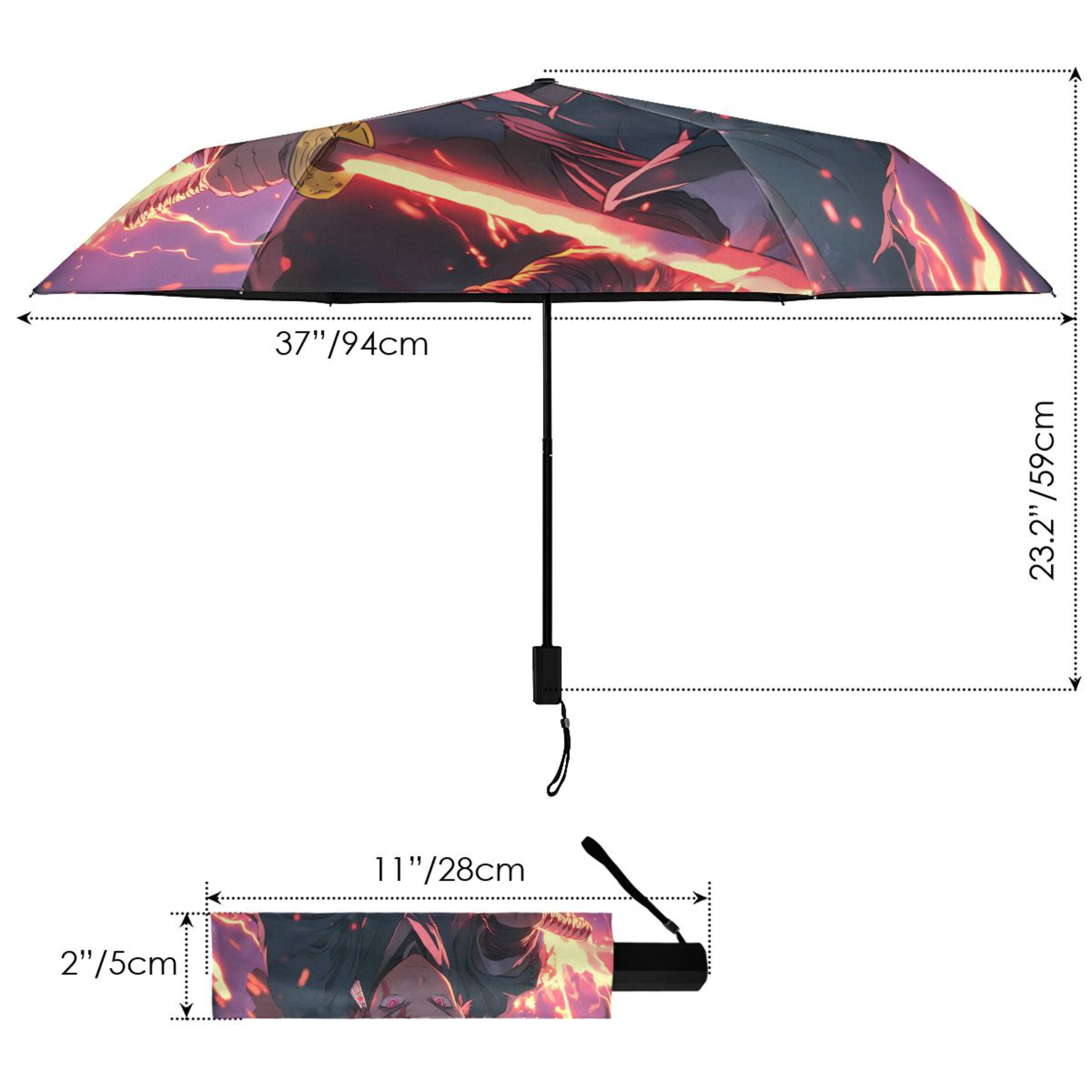 Kamado Tanjirou Waving Sword Compact Sun Umbrella Windproof Travel Umbrellas for Rain Strong Portable UV Protection