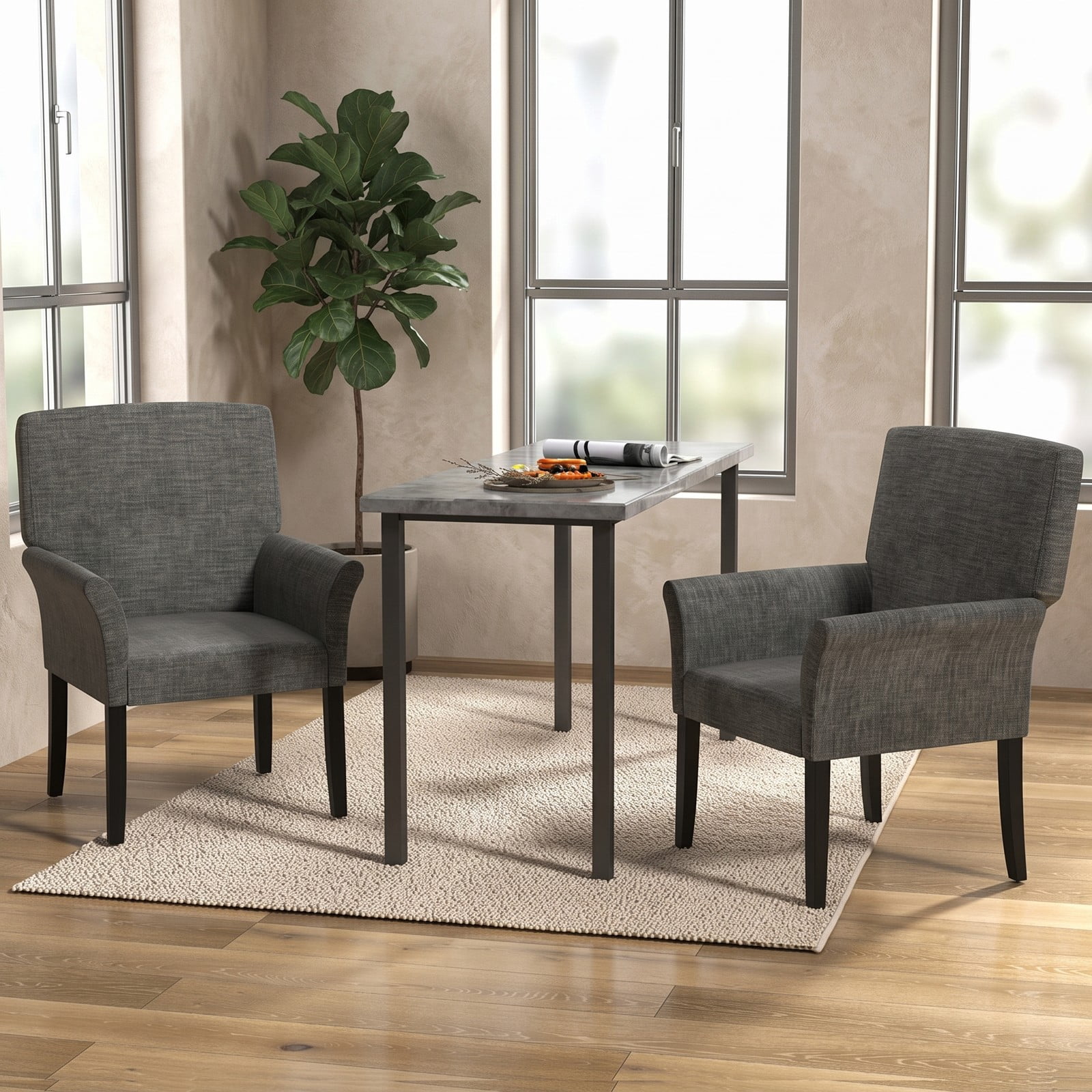 Furnibear Executive Guest Chair, Reception Waiting Room Arm Chair with Padded Armrests, Ergonomic Linen Velvet Accent Chair, Rubber Wood Legs, 330 lbs Capacity, Gray