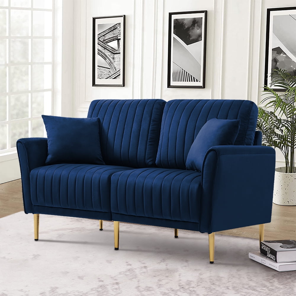 KAMIDA Modern Loveseat, Velvet Upholstered Small Sofa with 2 Pillows