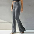 thumbnail image 5 of YYDGH Women's Velvet Pants High Waisted Flare Pants Solid Color Bell Bottom Long Pants Trousers Gray Gray, 5 of 8