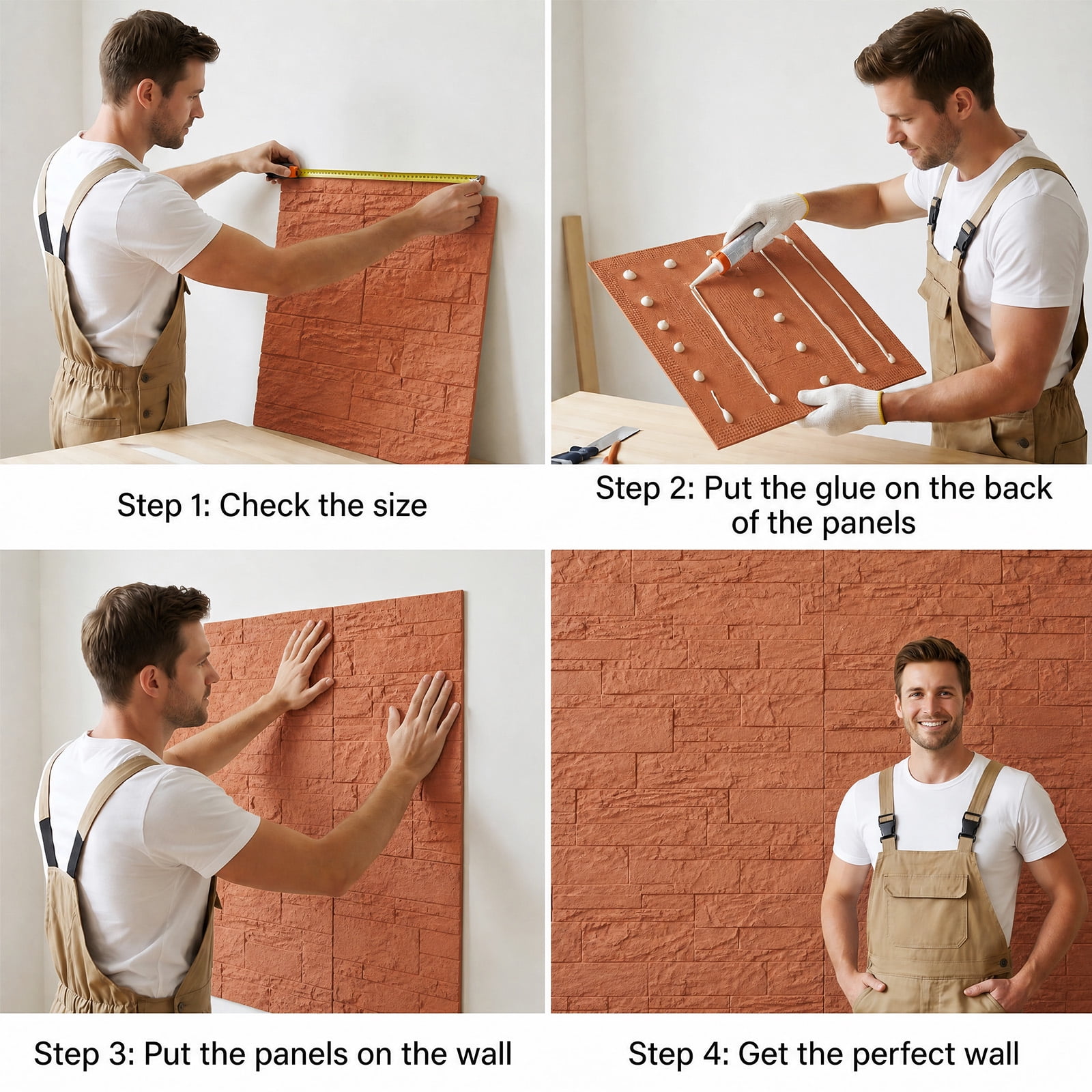 BEAUTYPEAK 8PCS 24"x 24" 3D Wall Panels Lightweight Wall Decor Panels for Home, Reddish Orange