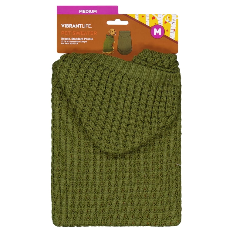 Vibrant Life Waffle Knit Sweater for Dogs with Hood, Green, M photo 6