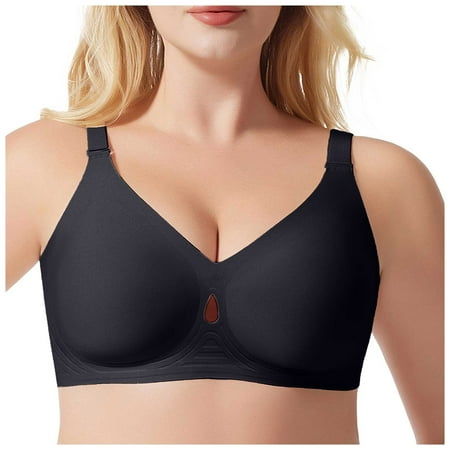 UYYX Sexy Bras Plus Size Lingerie Womens Seamless Bras No Underwire Supportive Wireless Push Up Full Coverage Bralette Comfort Scalloped Black M
