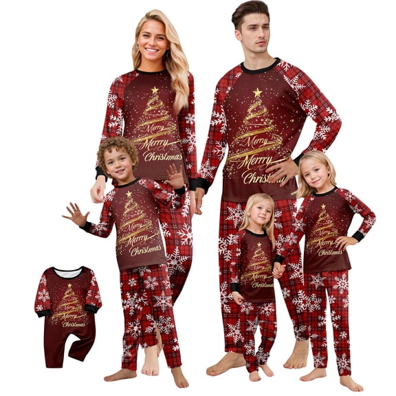 Family Pajamas Matching Sets - 2 piece Red Christmas Tree Print Long Sleeve Tops Pants Loungewear Sets, Funny Cartoon Family Christmas Pajamas for Christmas Eve for 12 Months Pjs