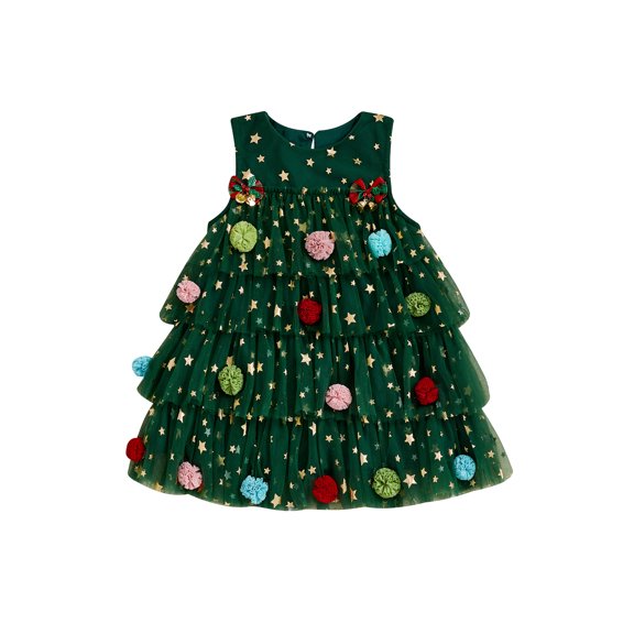 BemeyourBBs Girls Christmas Dress Sleeveless Stars Layered Tulle Dress with Bells