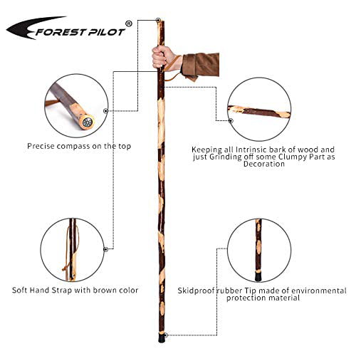 FOREST PILOT Bark-Keeping Clumpy Pattern Wooden Walking Stick with 