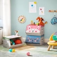 thumbnail image 3 of SONGMICS Caja Almacenaje Tela Infantil, Caja Organizadora Plegable, Juego de 3, Apilables con Asas, Tapa Magnética, para Habitación de Niños, Conejo Gato León, Rosa, Azul, Verde y Gris, 3 of 5