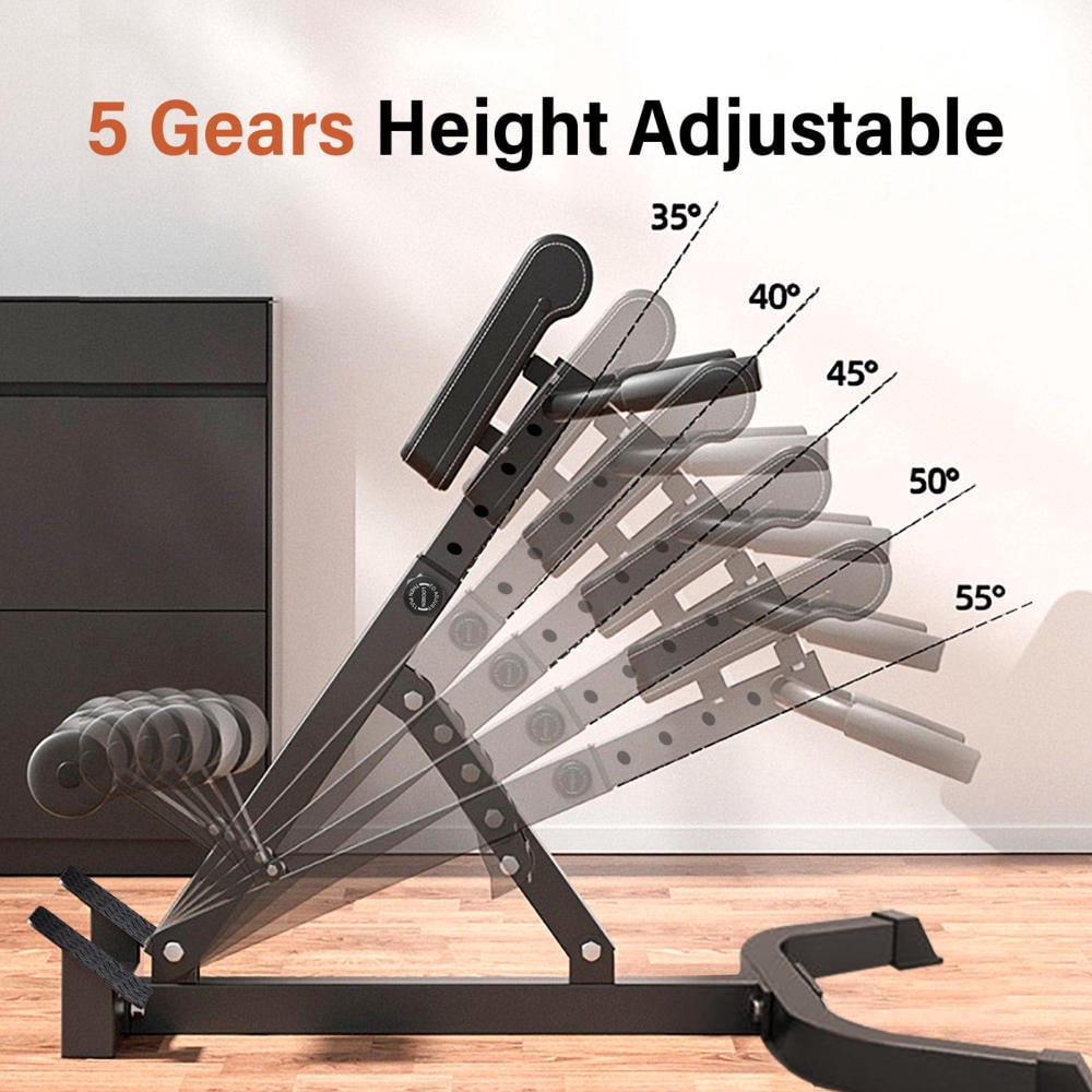 Adjustable Roman Chair Hyperextension Weight Bench, Foldable - Black