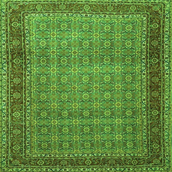 Ahgly Company Machine Washable Indoor Square Persian Green Traditional Area Rugs, 5' Square