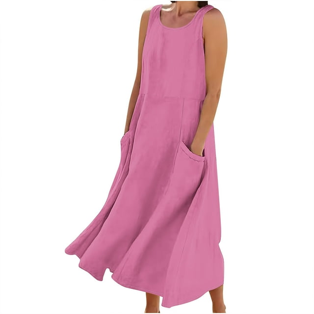 FAIWAD Robe Longue Sans Manches pour Femmes Tendance 2024 Robe Bohème Décontractée Ample Confortable Robe Débardeur de Plage
