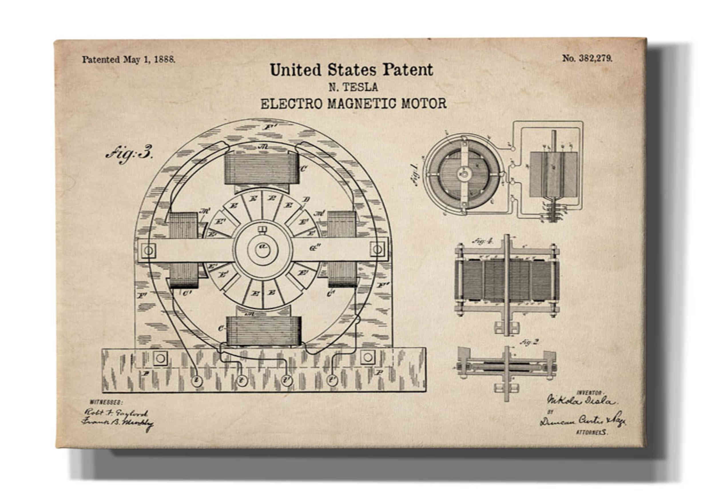 Epic "Tesla Electro Magnetic Motor Blueprint Patent Canvas Wall Art, 40"x26" - Walmart.com