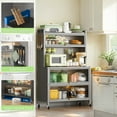 thumbnail image 3 of 64" Kitchen Pantry Storage Cabinet, 5 Tier Metal Storage Cabinet with Wheels, Transparent Flap Door & DIY Hole Board , Kitchen Storage Bakers Rack, for Kitchen, Living Room and Dining Room, Gray, 3 of 8