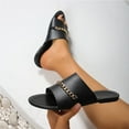 thumbnail image 2 of Xfvqtps Slides for Women Flat Sole Open Toe Metal Chain Decor Non Slip Summer Leather Sandals Black, 2 of 9