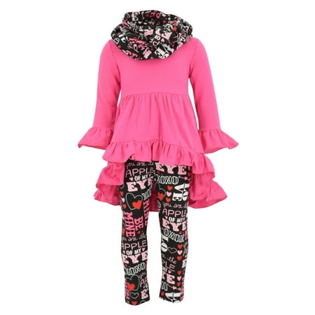 Unique Baby Girls Valentine's Day Outfit Ruffle Top Legging Set (4T/M, Pink)