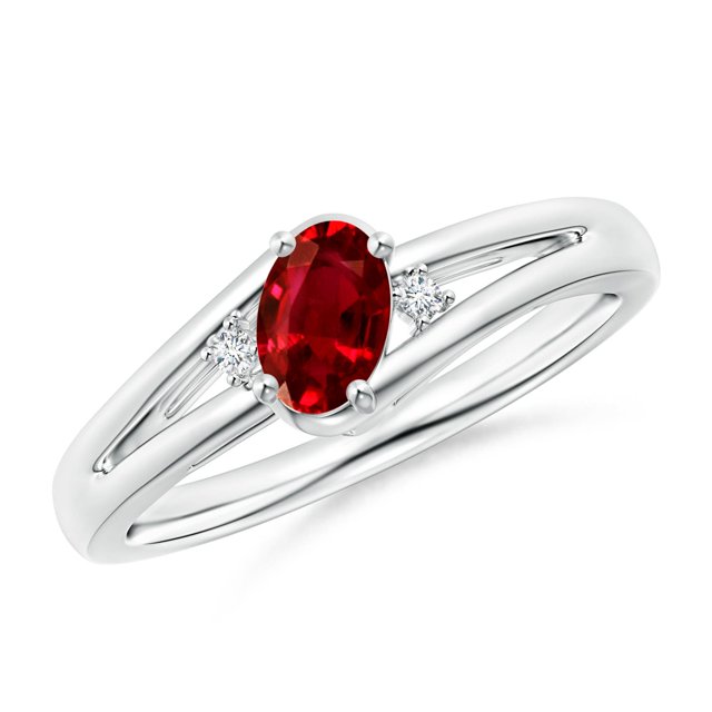Angara Natural Ruby Ring - Prong-Set Ruby and Diamond Split Shank Ring in Platinum for Women (Ring Size = 7)