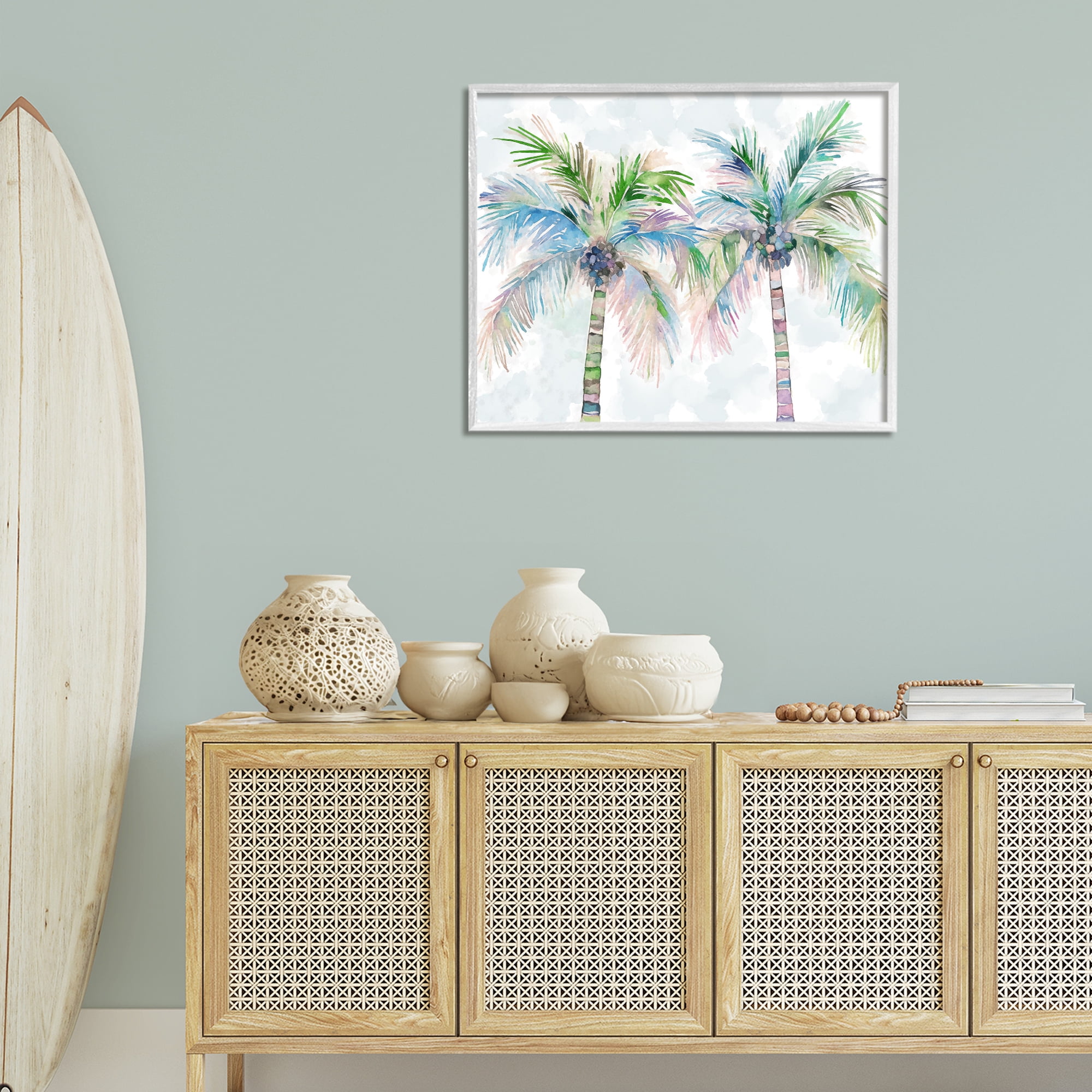 Stupell Industries Soft Palm Tree Pair Botanical & Floral Painting White Framed Art Print Wall Art, 30 x 24
