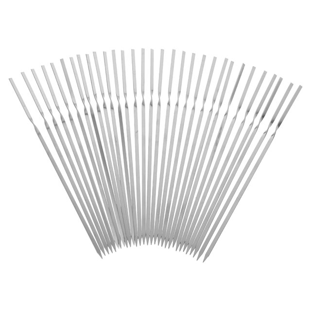 Juego de 30 brochetas reutilizables de acero inoxidable para barbacoa (plateadas)