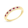 thumbnail image 2 of Round Cut Simulated Ruby And White Natural Diamond Stackable Wedding Band Ring In 14K Yellow Gold Over Sterling Silver (Clarity : I2-I3,Color : I-J, 0.28 Cttw) Ring Size-7, 2 of 3