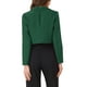 thumbnail image 3 of BLAZER CORTO DE NEGOCIOS PARA MUJERES CON MANGAS LARGAS Y DELANTERO ABIERTA, CON SOLAPA EN V, COLOR VERDE OSCURO, 3 of 6