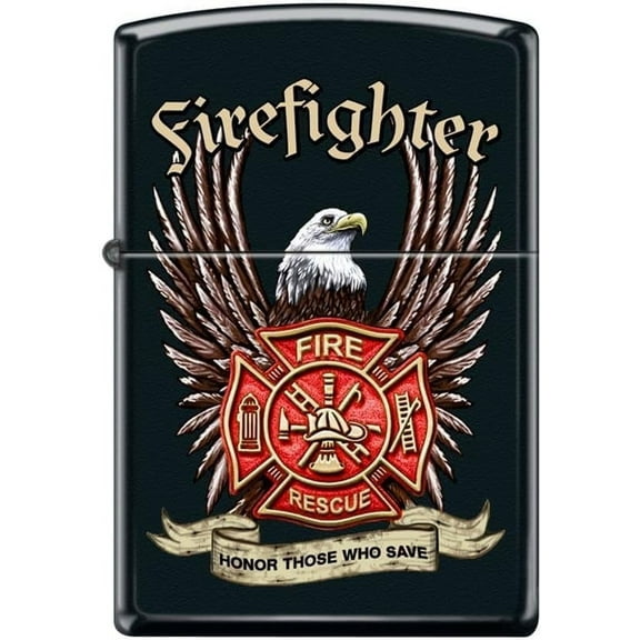 Zippo Lighter- Firefighter Eagles Shield Fireman Black Matte Lighter #Z5178