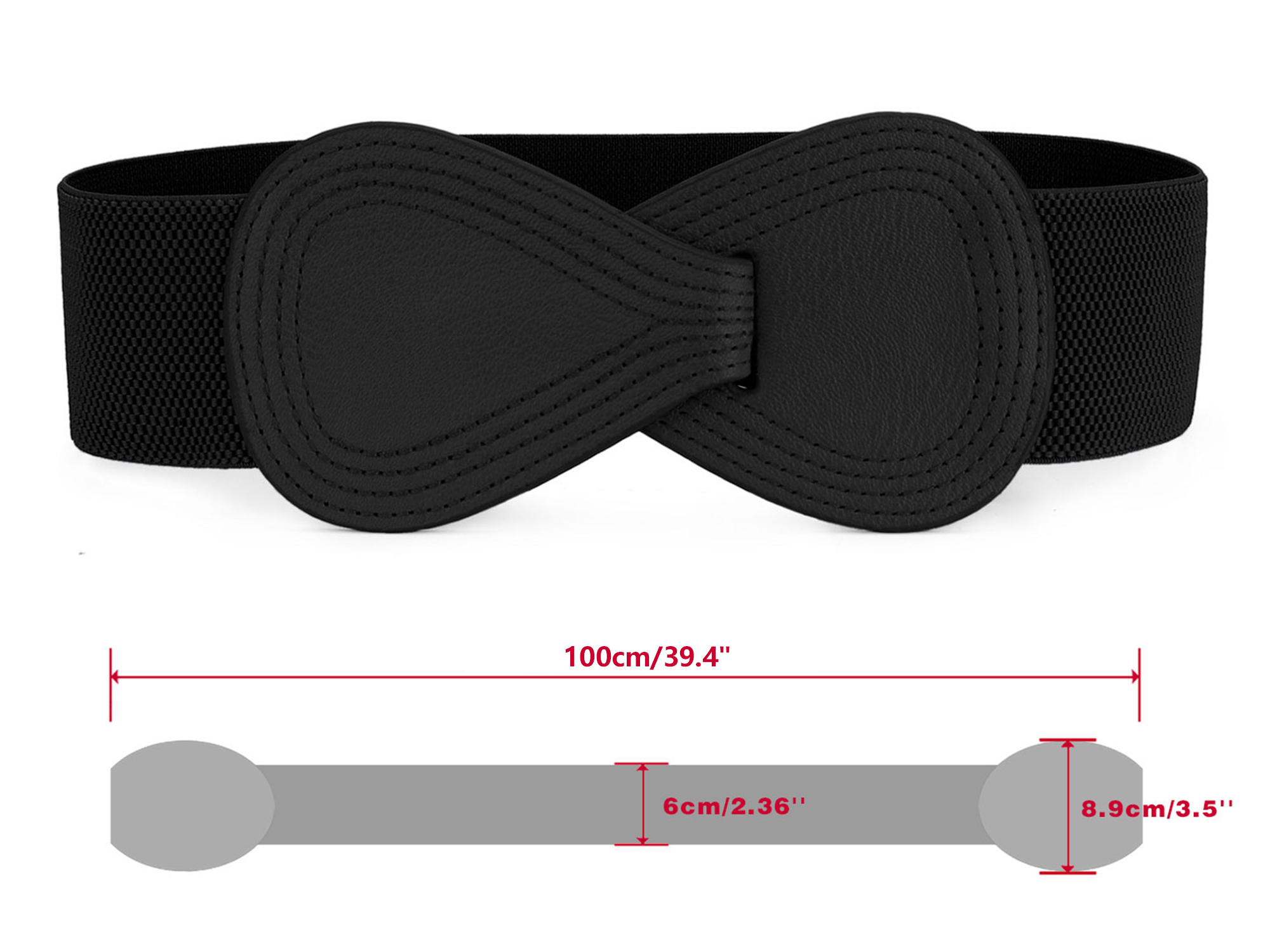 DARING DIVA Women's Interlock Faux Leather Elastic Buckle Belt 37"x49" Black