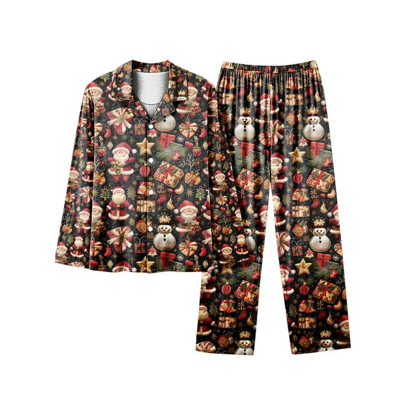asdoklhq Pajamas for Women Christmas Long Sleeved Long Pants Couple Pajamas Women's Home Clothes Multicolor 3X