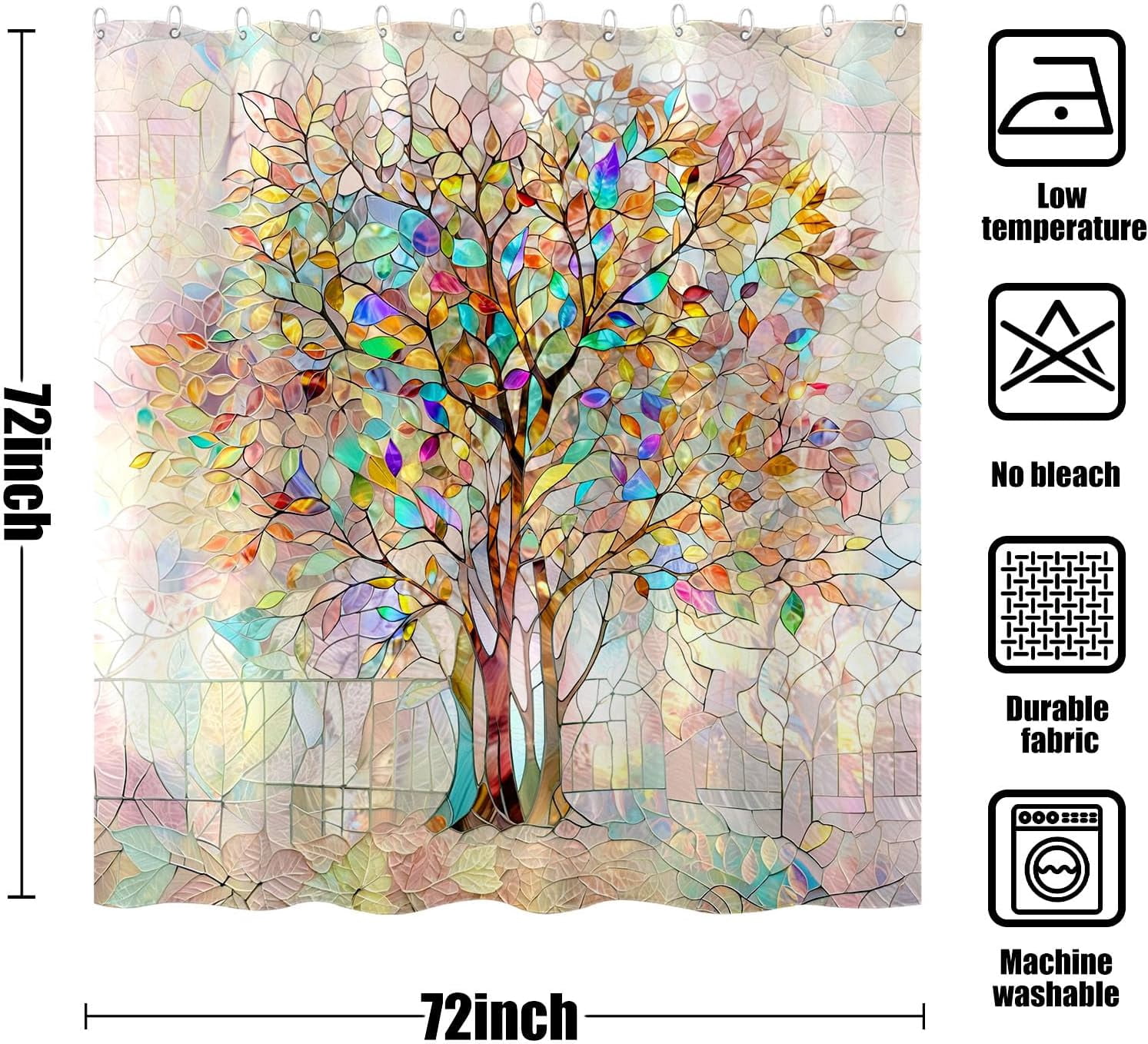 Tree of Shower Curtain Stained Glass Shower Curtain Art Life Shower Curtains for Bathroom Colorful Shower Curtain Set with 12 Hooks Tree 72×72 Inches