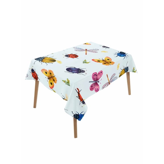 Cute Butterfly Dragonfly Table Cloth, Waterproof Tablecloth for Rectangle Tables, Farmhouse Botanical Floral Blue Reusable Washable Fabric Table Cover for Restaurant Kitchen Dining Tables 60"x102"