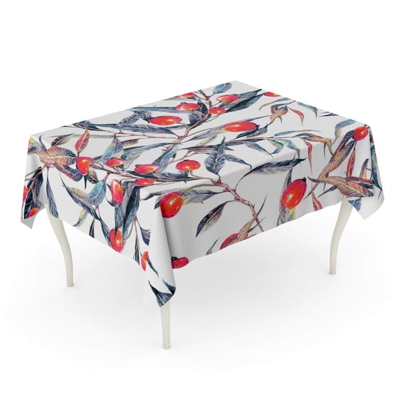 LADDKE Watercolor of Summer Meadow Wildflowers Berries and Leaves White Tablecloth Table Desk Cover Home Party Decor 60x84 inch