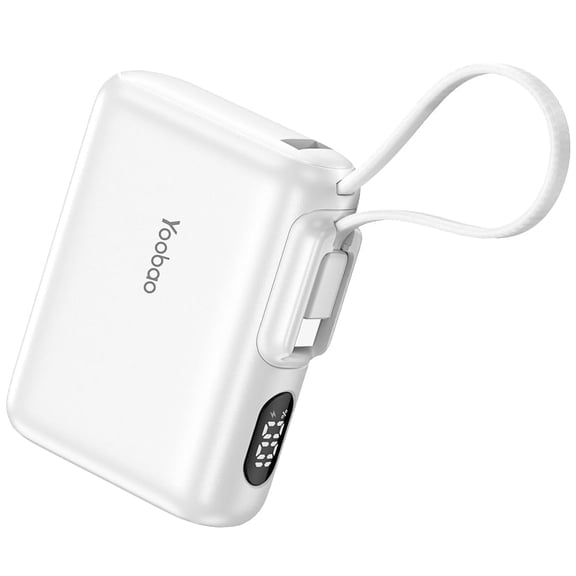 Yoobao Portable Charger with Cable, 10000mAh 22.5W Fast Charging USB-C Power Bank with LED Display, White