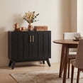 thumbnail image 3 of iooHug Mid-Century Modern Fluted Sideboard Cabinet with Adjustable Shelves & Solid Wood Legs, Black Storage Cabinet for Living Room, Entryway, 3 of 7