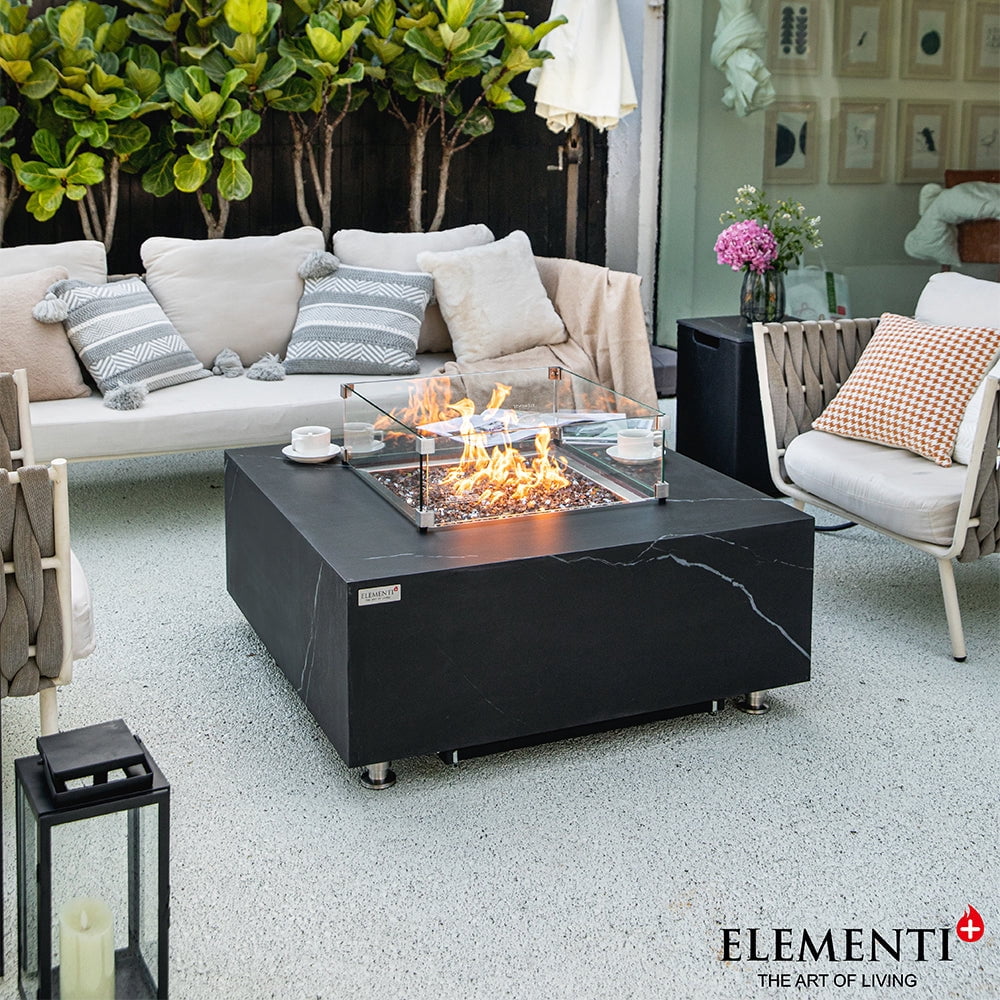 Elementi Plus Sofia Propane Fire Pit for Outside Outdoor Fire Pit Table Smokeless Firepit Marble Porcelain Square Fire Table Patio Heater Fireplace 60000 BTUs - Bulgaria Black, 39.4 x 39.4 Inches