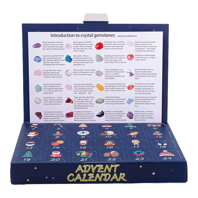 Calendario de Adviento de Navidad 2024 Perfecl con 24 piedras minerales para niños y adultos piedra rodante cruda