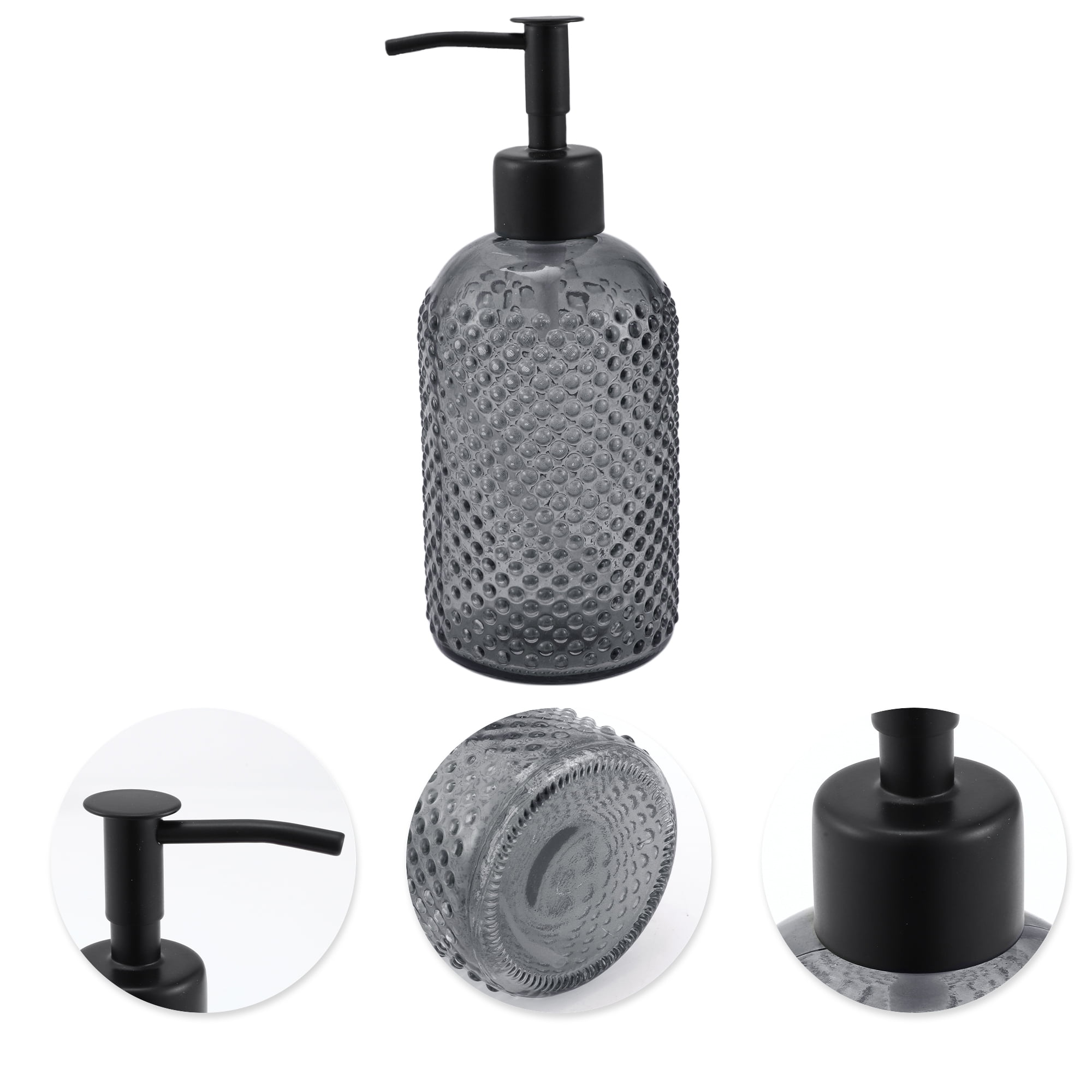 Unique Bargains 1 Pc Elegant Circle Raindrop Pattern Soap Pump Dispenser for Bathroom 13.52oz Gray Black