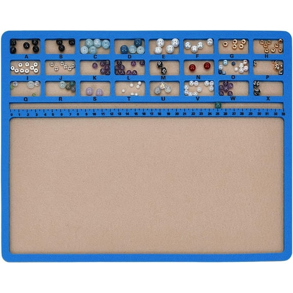 Blue Bead Mat with Rectangular Pattern Board in Felt 35.5 x 28 cm with Ladders and 14 Grids Bead Tray