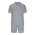 thumbnail image 4 of safuny Men's 2Pc Tracksuits Tops&Shorts Solid Color Turndown Collar Quarter Button Outfits Athletic Suits Clearance Trendy Causal Running Sports Sweatsuit Short Sleeve Summer Gray, 4 of 6