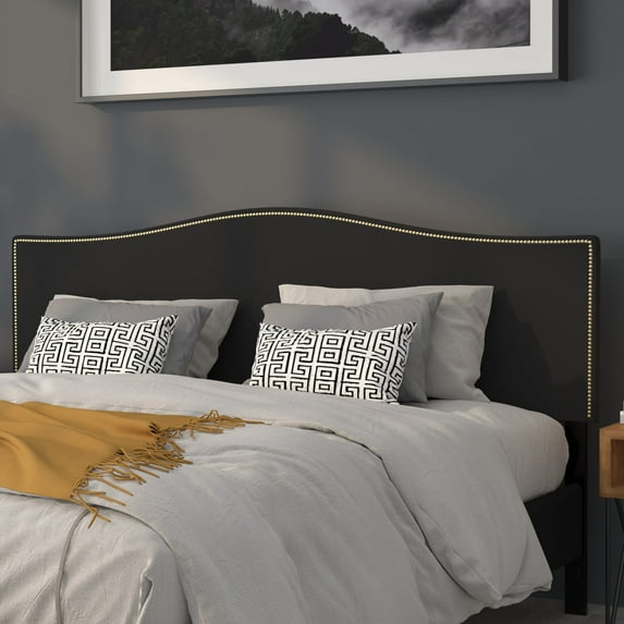 Emma + Oliver Upholstered King Size Headboard with Nailtrim in Black Fabric