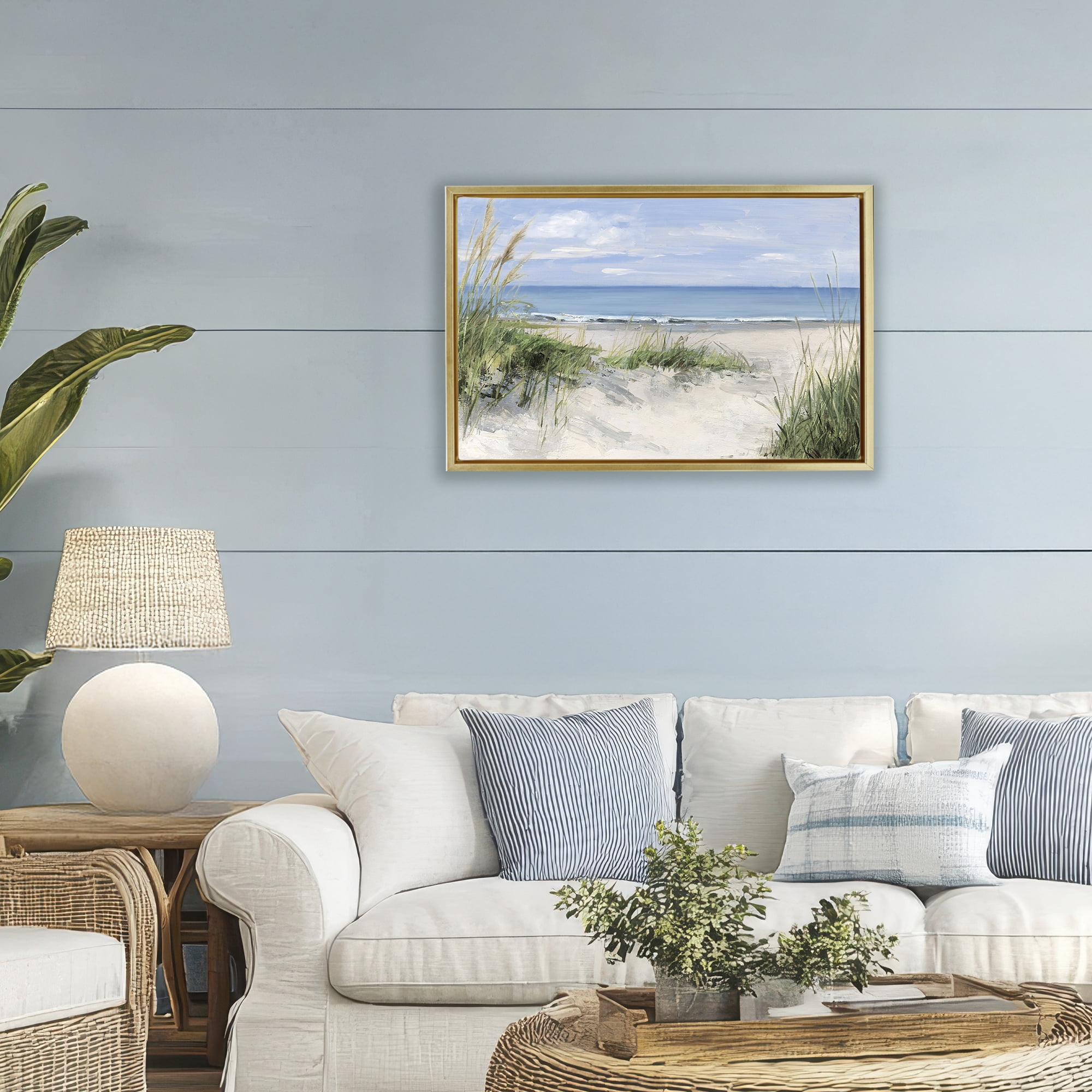 Stupell Industries Tall Grasses by Beach Coast Gold Framed Floater Canvas Wall Art, design by Sally Swatland